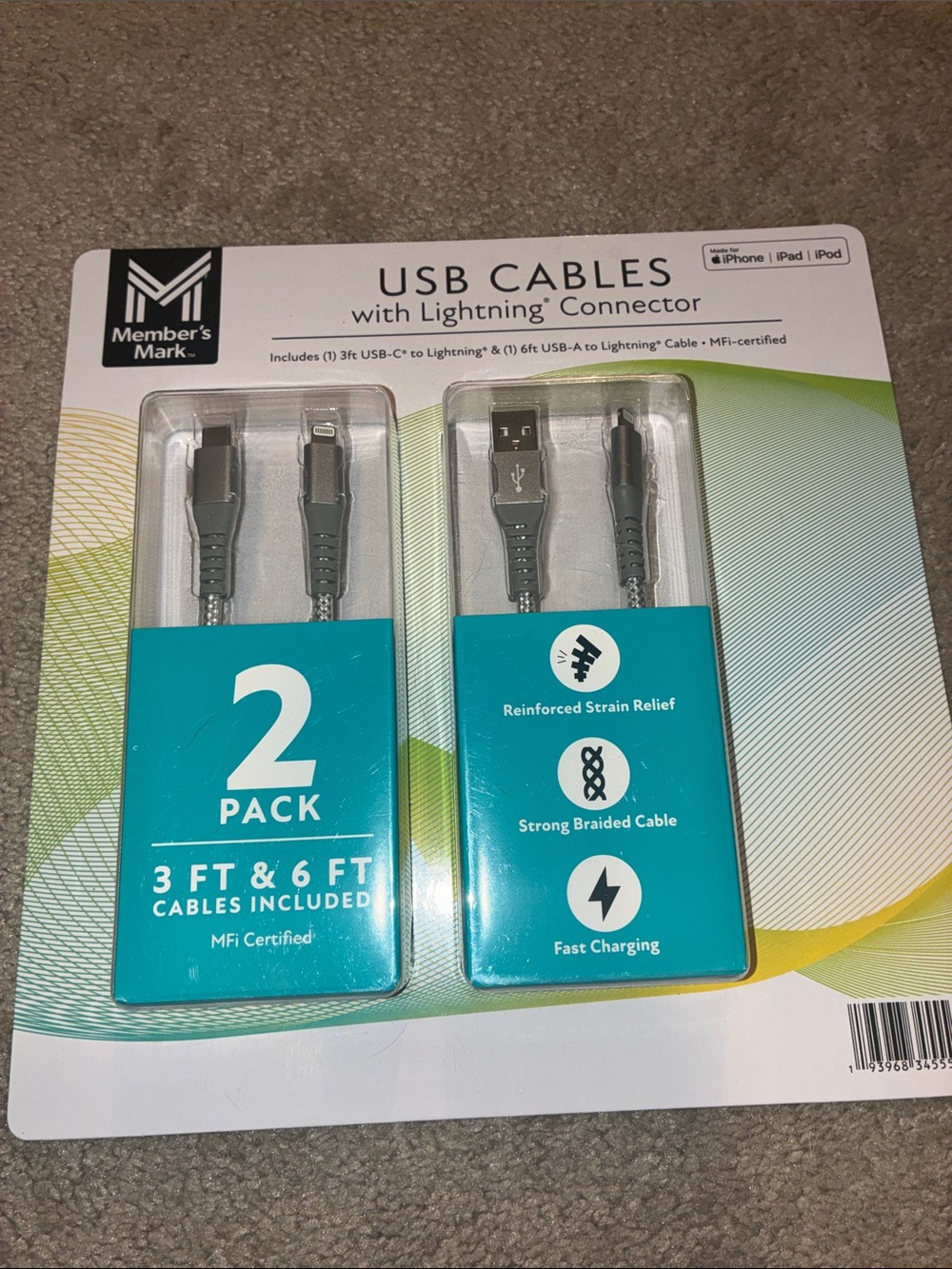 2 Pack USB Cables with Lightning Connector •New in package•